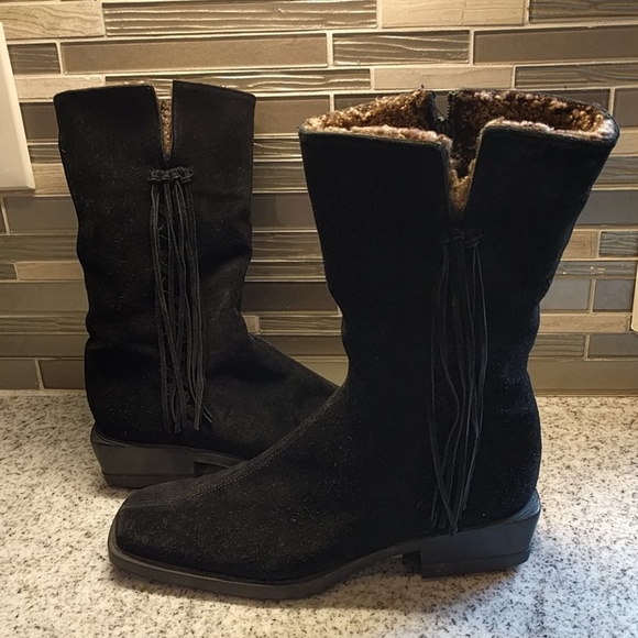 Stuart Weitzman suede black shearling lined winter boots 8.5 - Picture 1 of 8